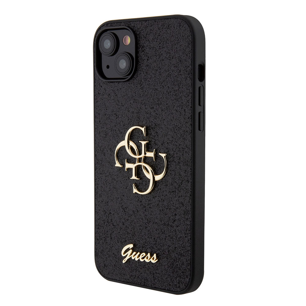 Apple iPhone 15 Plus Kılıf Guess 4G Büyük Metal Logolu Glitter Kapak Siyah