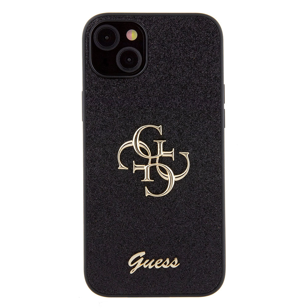 Apple iPhone 15 Plus Kılıf Guess 4G Büyük Metal Logolu Glitter Kapak Siyah