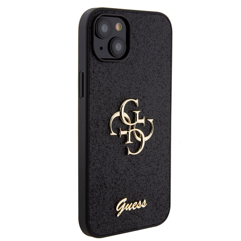 Apple iPhone 15 Plus Kılıf Guess 4G Büyük Metal Logolu Glitter Kapak Siyah