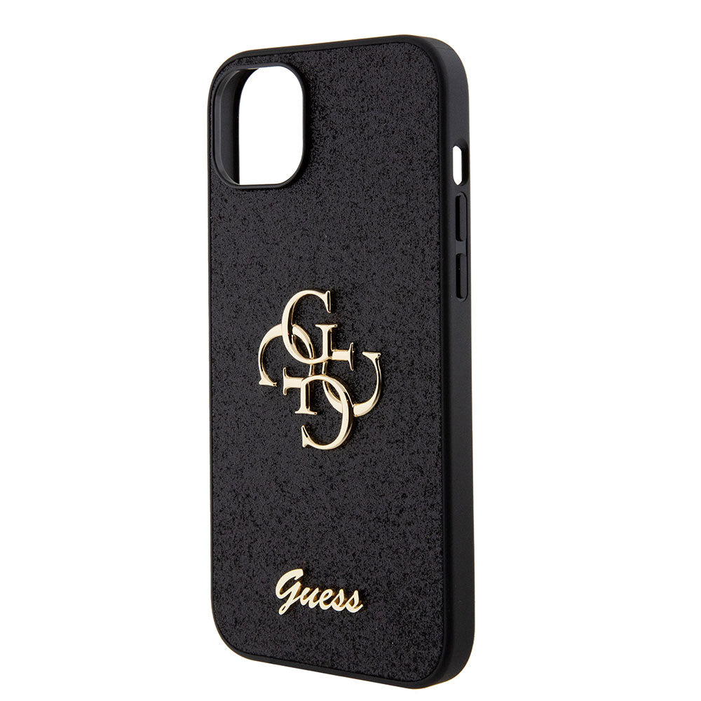 Apple iPhone 15 Plus Kılıf Guess 4G Büyük Metal Logolu Glitter Kapak Siyah
