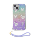 Apple iPhone 15 Kılıf Guess Askı İpli Holografik Glitter Peony Kapak Mor