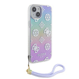 Apple iPhone 15 Kılıf Guess Askı İpli Holografik Glitter Peony Kapak Mor
