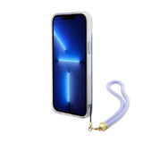 Apple iPhone 15 Kılıf Guess Askı İpli Holografik Glitter Peony Kapak Mor
