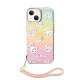 Apple iPhone 15 Kılıf Guess Askı İpli Holografik Glitter Peony Kapak Pembe
