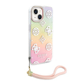 Apple iPhone 15 Kılıf Guess Askı İpli Holografik Glitter Peony Kapak Pembe