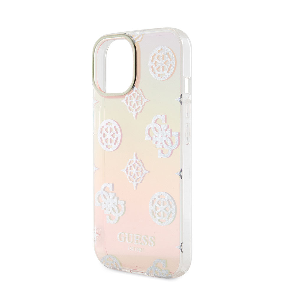 Apple iPhone 15 Plus Kılıf Guess Askı İpli Holografik Glitter Peony Kapak Pembe