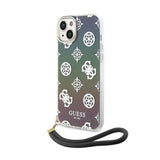 Apple iPhone 15 Kılıf Guess Askı İpli Holografik Glitter Peony Kapak Siyah
