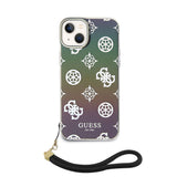Apple iPhone 15 Kılıf Guess Askı İpli Holografik Glitter Peony Kapak Siyah