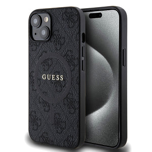 Apple iPhone 14 Kılıf Guess Magsafe Şarj Özellikli 4G Desenli Yazı Logolu Kapak Siyah
