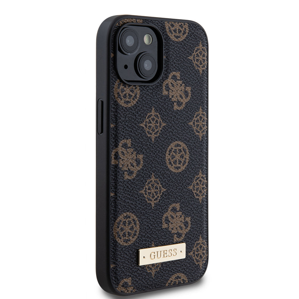 Apple iPhone 15 Plus Kılıf Guess Magsafe Şarj Özellikli PU Metal Logolu Kapak Siyah