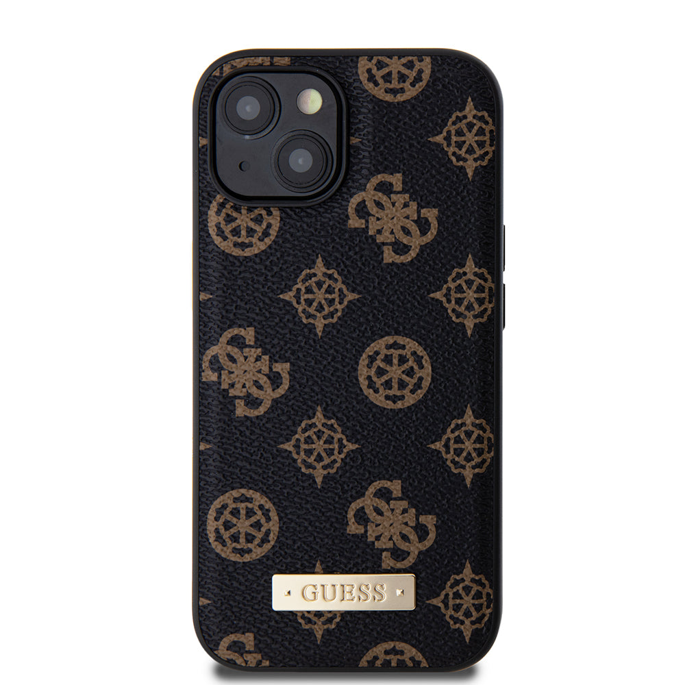 Apple iPhone 15 Plus Kılıf Guess Magsafe Şarj Özellikli PU Metal Logolu Kapak Siyah