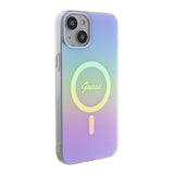 Apple iPhone 15 Kılıf Guess Magsafe Şarj Özellikli Yazı Logolu Iridescent Kapak Mor