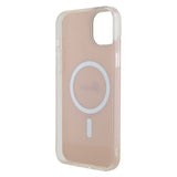Apple iPhone 15 Kılıf Guess Magsafe Şarj Özellikli Yazı Logolu Iridescent Kapak Pembe
