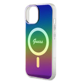 Apple iPhone 15 Kılıf Guess Magsafe Şarj Özellikli Yazı Logolu Iridescent Kapak Siyah