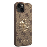 Apple iPhone 15 Kılıf Guess PU Deri 4G Metal Logolu Desenli Kapak Kahverengi