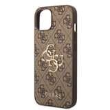 Apple iPhone 15 Kılıf Guess PU Deri 4G Metal Logolu Desenli Kapak Kahverengi
