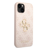 Apple iPhone 15 Kılıf Guess PU Deri 4G Metal Logolu Desenli Kapak Pembe