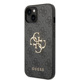 Apple iPhone 15 Plus Kılıf Guess PU Deri 4G Metal Logolu Desenli Kapak Siyah