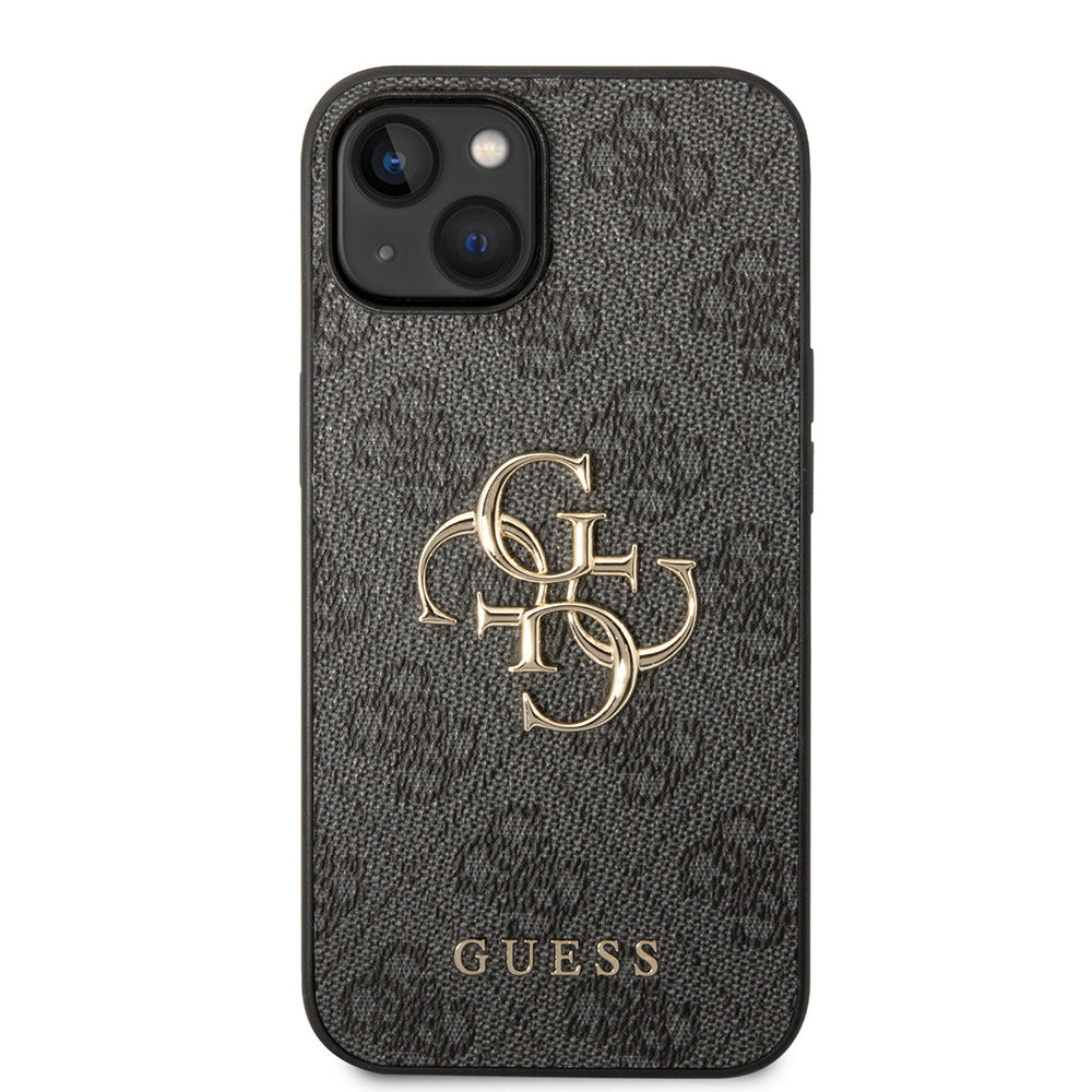 Apple iPhone 15 Plus Kılıf Guess PU Deri 4G Metal Logolu Desenli Kapak Siyah