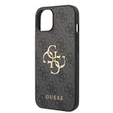 Apple iPhone 15 Plus Kılıf Guess PU Deri 4G Metal Logolu Desenli Kapak Siyah