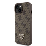 Apple iPhone 15 Kılıf Guess PU Deri Askılı Strass Crossbody Kapak Kahverengi
