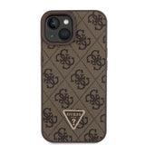Apple iPhone 15 Kılıf Guess PU Deri Askılı Strass Crossbody Kapak Kahverengi