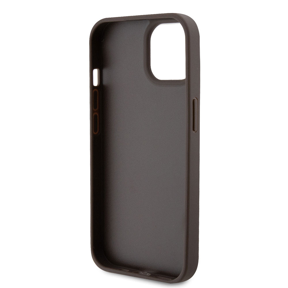 Apple iPhone 15 Plus Kılıf Guess PU Deri Askılı Strass Crossbody Kapak Kahverengi