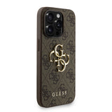 Apple iPhone 15 Pro Kılıf Guess Bilek Askı İpli Kapak Metal Büyük 4G ve Yazı Logolu Kahverengi