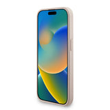 Apple iPhone 15 Pro Kılıf Guess Bilek Askı İpli Kapak Metal Büyük 4G ve Yazı Logolu Pembe