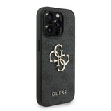 Apple iPhone 15 Pro Kılıf Guess Bilek Askı İpli Kapak Metal Büyük 4G ve Yazı Logolu Siyah