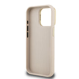 Apple iPhone 15 Pro Kılıf Guess Kamera Standlı Grained Yazı Logolu Kapak Bej