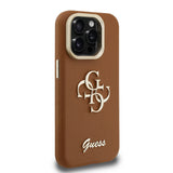 Apple iPhone 15 Pro Kılıf Guess Kamera Standlı Grained Yazı Logolu Kapak Kahverengi
