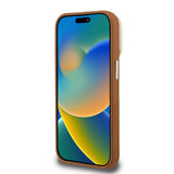 Apple iPhone 15 Pro Kılıf Guess Kamera Standlı Grained Yazı Logolu Kapak Kahverengi