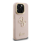Apple iPhone 15 Pro Kılıf Guess Kamera Standlı Grained Yazı Logolu Kapak Pembe