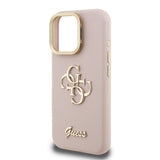 Apple iPhone 15 Pro Kılıf Guess Kamera Standlı Grained Yazı Logolu Kapak Pembe