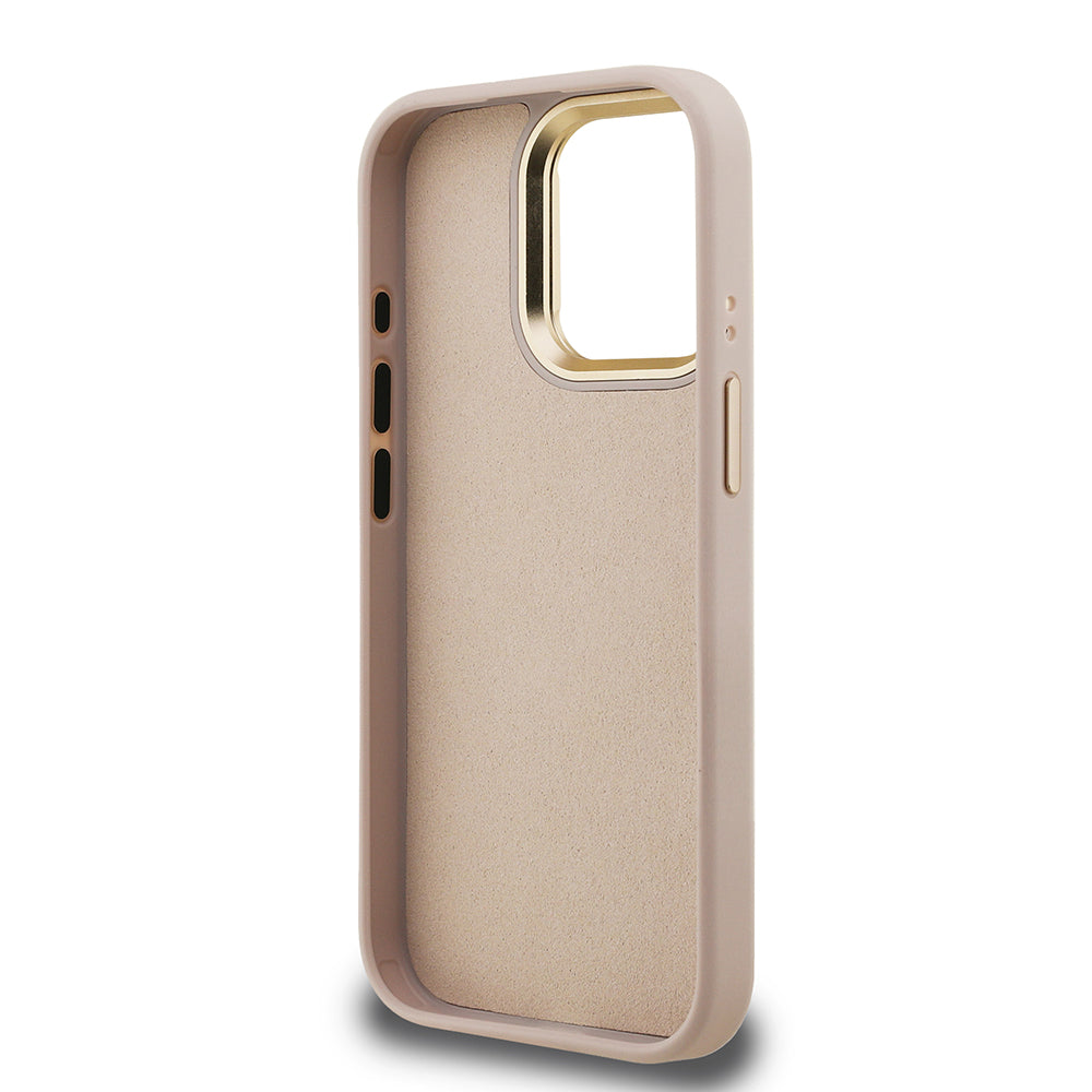 Apple iPhone 15 Pro Kılıf Guess Kamera Standlı Kapak 4G Desenli Metal 4G Logolu Pembe
