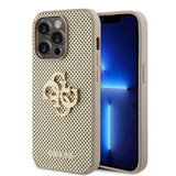 Apple iPhone 15 Pro Kılıf Guess Fileli 4G Glitter Büyük Metal Logolu Kapak Gold
