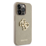 Apple iPhone 15 Pro Kılıf Guess Fileli 4G Glitter Büyük Metal Logolu Kapak Gold