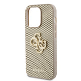 Apple iPhone 15 Pro Kılıf Guess Fileli 4G Glitter Büyük Metal Logolu Kapak Gold