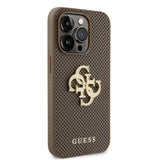 Apple iPhone 15 Pro Kılıf Guess Fileli 4G Glitter Büyük Metal Logolu Kapak Kahverengi