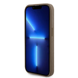 Apple iPhone 15 Pro Kılıf Guess Fileli 4G Glitter Büyük Metal Logolu Kapak Kahverengi