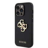 Apple iPhone 15 Pro Kılıf Guess Fileli 4G Glitter Büyük Metal Logolu Kapak Siyah