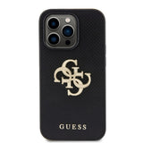 Apple iPhone 15 Pro Kılıf Guess Fileli 4G Glitter Büyük Metal Logolu Kapak Siyah