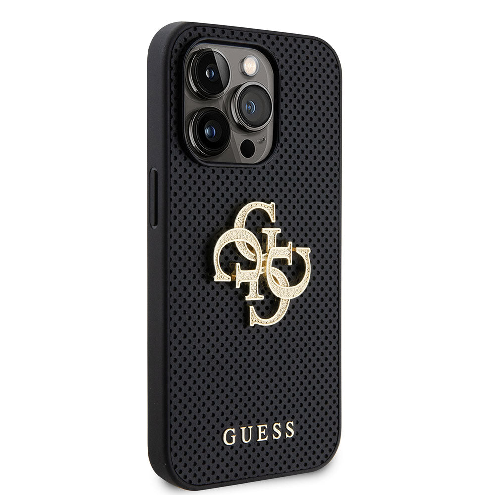 Apple iPhone 15 Pro Kılıf Guess Fileli 4G Glitter Büyük Metal Logolu Kapak Siyah