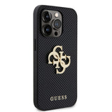 Apple iPhone 15 Pro Kılıf Guess Fileli 4G Glitter Büyük Metal Logolu Kapak Siyah
