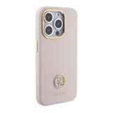 Apple iPhone 15 Pro Kılıf Guess Taşlı 4G Logolu Metal Kamera Çerçeveli Kapak Pembe