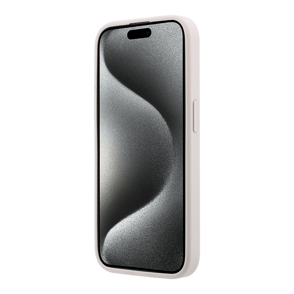 Apple iPhone 15 Pro Kılıf Guess M-safe Kabartmalı 4G Desenli Yazı Logolu Kapak Pembe