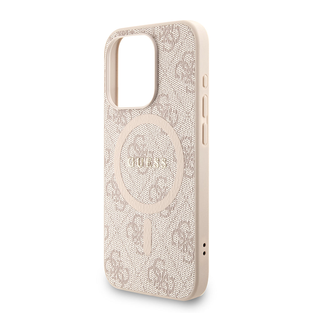Apple iPhone 15 Pro Kılıf Guess M-safe Şarj Özellikli Bilek Askı İpli Yazı Logolu Kapak Pembe