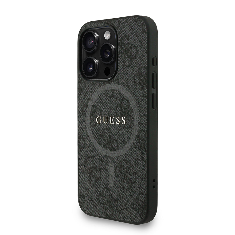 Apple iPhone 15 Pro Kılıf Guess M-safe Şarj Özellikli Bilek Askı İpli Yazı Logolu Kapak Siyah
