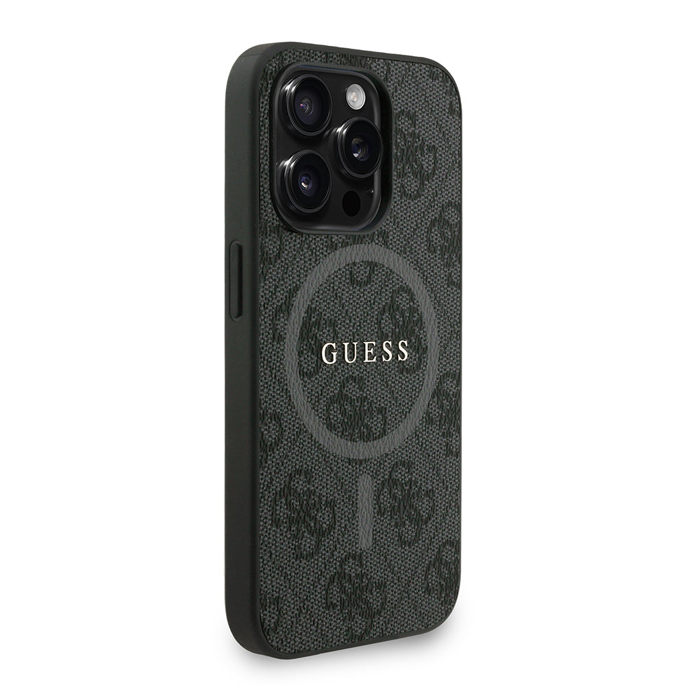Apple iPhone 15 Pro Kılıf Guess M-safe Şarj Özellikli Bilek Askı İpli Yazı Logolu Kapak Siyah